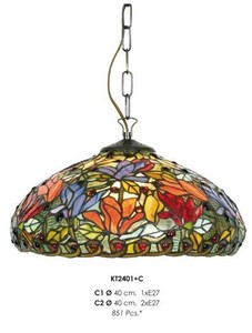 Casa Padrino Tiffany Pendant Light, Stained Glass, 2-Flame, Diameter 40 cm Casa Padrino Tiffany Pendant Light, Stained Glass, 2-Flame, Diameter 40 cm