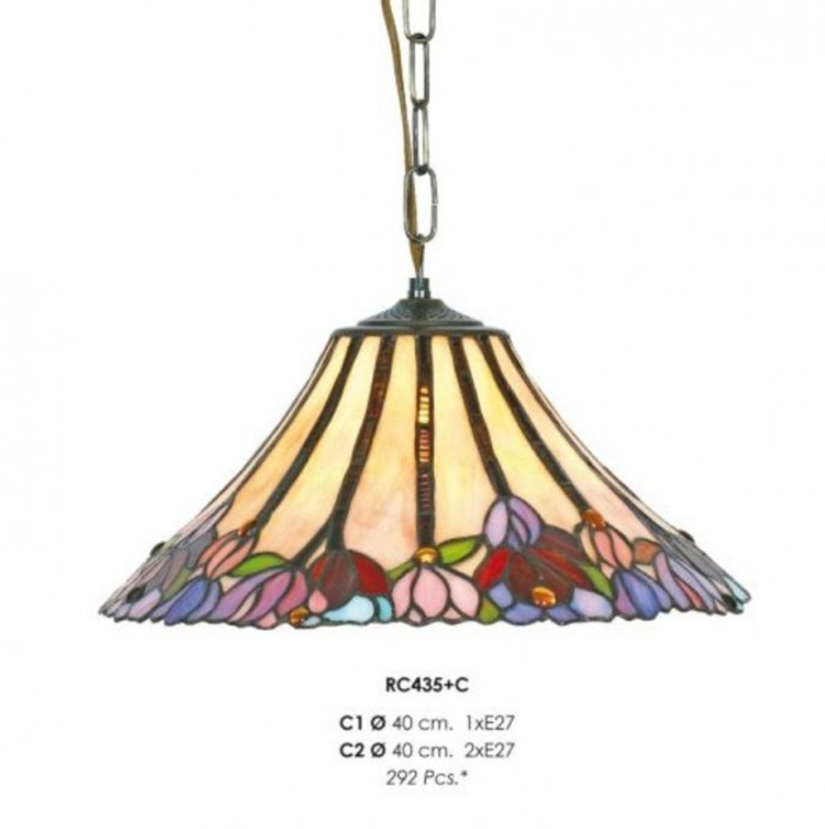 Handmade Tiffany pendant light hanging lamp diameter 40 cm, 2 - burner - light bulb Handmade Tiffany pendant light hanging lamp diameter 40 cm, 2 - burner - light bulb