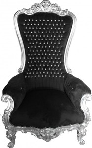 Casa Padrino Fauteuil Trône Baroque Majestic Noir/Argent avec Pierres Scintillantes - Trône Géant - 173 x 104 x 82 cm