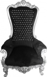 Casa Padrino Sillón Trono Barroco Majestic Negro/Plata con Piedras Brillantes - Trono Gigante - 173 x 104 x 82 cm Casa Padrino Sillón Trono Barroco Majestic Negro/Plata con Piedras Brillantes - Trono Gigante - 173 x 104 x 82 cm