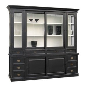 Casa Padrino Gran aparador estilo casa de campo Shabby Chic con 5 puertas y 10 cajones, negro, 220 x 50/45 x 225 cm
