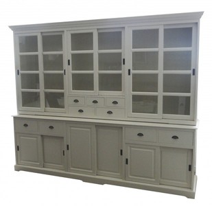 Casa Padrino Gran aparador estilo casa de campo Shabby Chic Blanco con 6 puertas y 9 cajones 280 x 55/45 x 235 cm