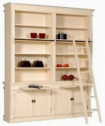 Casa Padrino Librería estilo casa de campo con escalera, blanco look antiguo, A 200 x P 36 x Al 240 cm Casa Padrino Librería estilo casa de campo con escalera, blanco look antiguo, A 200 x P 36 x Al 240 cm