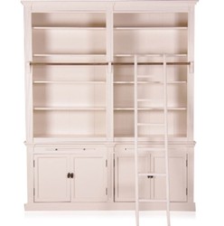 Casa Padrino Librería estilo casa de campo con escalera, blanco look antiguo, A 200 x P 36 x Al 240 cm Casa Padrino Librería estilo casa de campo con escalera, blanco look antiguo, A 200 x P 36 x Al 240 cm