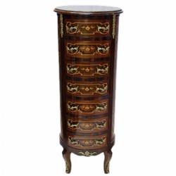 Casa Padrino Baroque Chest of Drawers Round Mahogany Brown 45 cm - Elegant Antique Style Commode with 7 Drawers Casa Padrino Baroque Chest of Drawers Round Mahogany Brown 45 cm - Elegant Antique Style Commode with 7 Drawers