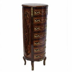 Casa Padrino Baroque Chest of Drawers Round Mahogany Brown 45 cm - Elegant Antique Style Commode with 7 Drawers Casa Padrino Baroque Chest of Drawers Round Mahogany Brown 45 cm - Elegant Antique Style Commode with 7 Drawers