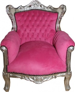 Casa Padrino Sillón Trono Barroco para Niños en Rosa y Plata 84 x 58 cm - Mueble de Lujo Hecho a Mano Casa Padrino Sillón Trono Barroco para Niños en Rosa y Plata 84 x 58 cm - Mueble de Lujo Hecho a Mano