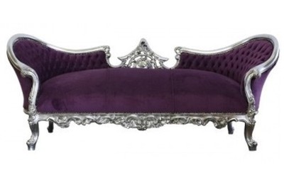 Casa Padrino Barock Vampire Sofa Lounge Lila Silber Grey Grau Silver Casa Padrino Barock Vampire Sofa Lounge Lila Silber Grey Grau Silver
