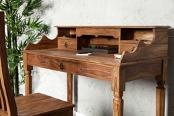 Casa Padrino Scrivania Segretario Barocco in Legno di Sheesham Massiccio con 3 Cassetti - Console di Lusso - 115 x 57 x H 98 cm Casa Padrino Scrivania Segretario Barocco in Legno di Sheesham Massiccio con 3 Cassetti - Console di Lusso - 115 x 57 x H 98 cm