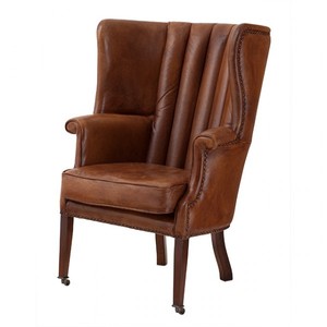 Casa Padrino Luxury Real Leather Wing Chair Elegance Chesterfield Style Vintage Brown 78 x 84 x 110 cm