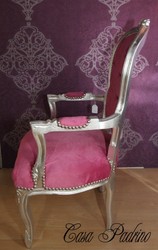 Casa Padrino Baroque Salon Stuhl Pink / Silver - Baroque Style Antique Furniture Casa Padrino Baroque Salon Stuhl Pink / Silver - Baroque Style Antique Furniture