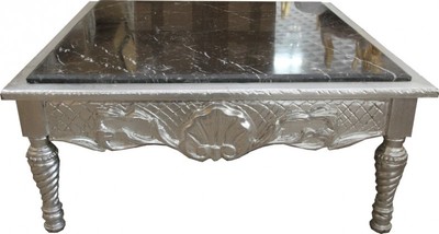 Casa Padrino Baroque Coffee Table Silver with Black Marble Top 95 x 95 x 43.5 cm - Unique Piece B Casa Padrino Baroque Coffee Table Silver with Black Marble Top 95 x 95 x 43.5 cm - Unique Piece B