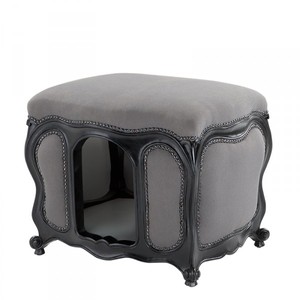 Casa Padrino Casetta per cani e gatti barocca Luxury in Grigio/Nero - Legno massello, velluto, 60 x 50 x 50 cm Casa Padrino Casetta per cani e gatti barocca Luxury in Grigio/Nero - Legno massello, velluto, 60 x 50 x 50 cm