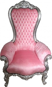Casa Padrino Baroque Throne Armchair Majestic Medium Pink/Silver - Giant Armchair Solid Wood, 141 x 85 x 70 cm Casa Padrino Baroque Throne Armchair Majestic Medium Pink/Silver - Giant Armchair Solid Wood, 141 x 85 x 70 cm