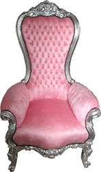 Casa Padrino Baroque Throne Armchair Majestic Medium Pink/Silver - Giant Armchair Solid Wood, 141 x 85 x 70 cm