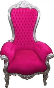 Casa Padrino Baroque Throne Armchair Majestic Medium Pink/Silver, 141 x 85 x 70 cm, Handcrafted Giant Chair Casa Padrino Baroque Throne Armchair Majestic Medium Pink/Silver, 141 x 85 x 70 cm, Handcrafted Giant Chair
