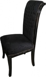 Casa Padrino Barock Stuhl Hochlehner Hochlehn Barockstuhl Möbel Luxury Luxus Baroque Chair High Back Black Velvet Furniture Interior