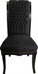 Casa Padrino Barock Stuhl Hochlehner Hochlehn Barockstuhl Möbel Luxury Luxus Baroque Chair High Back Black Velvet Furniture Interior