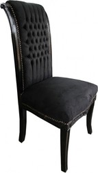 Casa Padrino Barock Stuhl Hochlehner Hochlehn Barockstuhl Möbel Luxury Luxus Baroque Chair High Back Black Velvet Furniture Interior