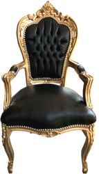 Casa Padrino barroco Cena Presidente Negro / cuero de la mirada del oro con apoyabrazos Casa Padrino barroco Cena Presidente Negro / cuero de la mirada del oro con apoyabrazos