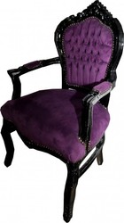 Casa Padrino Barock Esszimmer Stuhl Lila Schwarz mit Armlehnen Armlehnstuhl Purple Black Baroque Dining Chair with Arms Armsrests Furniture Möbel Casa Padrino Barock Esszimmer Stuhl Lila Schwarz mit Armlehnen Armlehnstuhl Purple Black Baroque Dining Chair with Arms Armsrests Furniture Möbel
