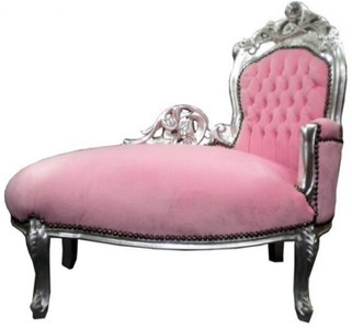 Casa Padrino Chaise Longue Barroca para Niños Rosa/Plata Mod 2 - Recamiere de Lujo, Madera Maciza, 101 x 51 x 93 cm Casa Padrino Chaise Longue Barroca para Niños Rosa/Plata Mod 2 - Recamiere de Lujo, Madera Maciza, 101 x 51 x 93 cm