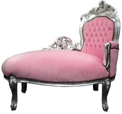 Casa Padrino Chaise Longue Barroca para Niños Rosa/Plata Mod 2 - Recamiere de Lujo, Madera Maciza, 101 x 51 x 93 cm Casa Padrino Chaise Longue Barroca para Niños Rosa/Plata Mod 2 - Recamiere de Lujo, Madera Maciza, 101 x 51 x 93 cm