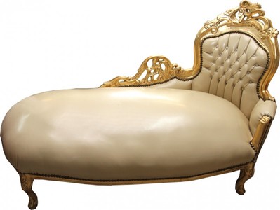 Casa Padrino Chaise Longue Baroque King Crème et Or avec Strass - Recamiere de Luxe en Bois Massif, 155 x 70 x 100 cm