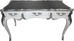 Casa Padrino Luxury Baroque Desk Secretary White High Gloss with Silver Applications 140 x 77 x 81 cm Casa Padrino Luxury Baroque Desk Secretary White High Gloss with Silver Applications 140 x 77 x 81 cm