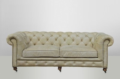 Casa Padrino Chesterfield Luxury Genuine Leather Sofa 2.5 Seater in Vintage Leather Design, Color Galata Sawia, Width 220 cm