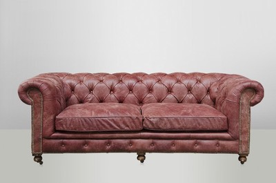 Casa Padrino Chesterfield Luxus Echt Leder Sofa 2.5 Sitzer Vintage Leder Galata Red Breite 220 cm