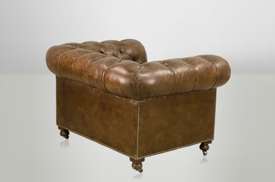 Casa Padrino Chesterfield Luxus Echt Leder Sessel im Vintage Design Cigar, Breite 123 cm