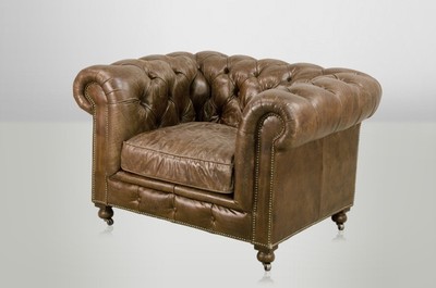Casa Padrino Chesterfield Luxury Real Leather Armchair Vintage Design Cigar, Width 123 cm