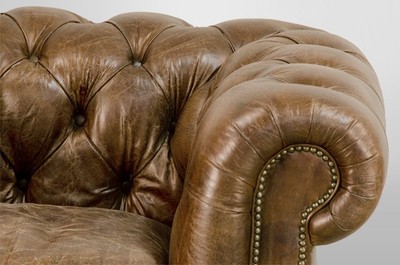 Casa Padrino Chesterfield Luxus Echt Leder Sessel im Vintage Design Cigar, Breite 123 cm