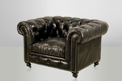 Casa Padrino Chesterfield Luxury Genuine Leather Armchair Vintage Design Ebony, Width 123 cm