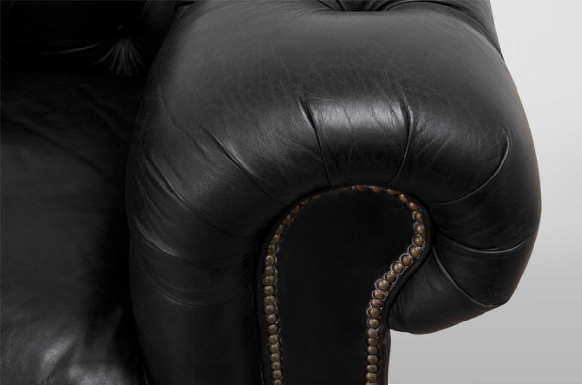 Chesterfield luxury leather armchair Vintage Leather Old Saddle Black Casa Padrino - Club Chesterfield luxury leather armchair Vintage Leather Old Saddle Black Casa Padrino - Club