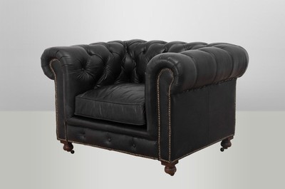 Casa Padrino Chesterfield Luxury Genuine Leather Armchair Vintage Design Old Saddle Black 123 x 96 x 78 cm