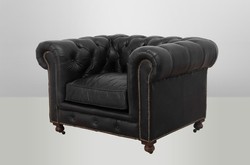 Casa Padrino Chesterfield Luxury Genuine Leather Armchair Vintage Design Old Saddle Black 123 x 96 x 78 cm