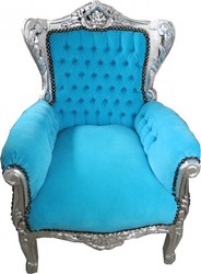 Casa Padrino Baroque Kids Armchair Turquoise / Silver Casa Padrino Baroque Kids Armchair Turquoise / Silver