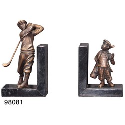 Casa Padrino Fermalibri di lusso Golfista & Caddy in bronzo su base in marmo, 19 x 11 x 7 cm Casa Padrino Fermalibri di lusso Golfista & Caddy in bronzo su base in marmo, 19 x 11 x 7 cm