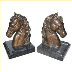 Casa Padrino Luxus Bücherstützen Pferdekopf Horse Head II aus Bronze auf Marmorsockel - Bronze - 15 x 13 x 13 cm
