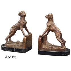 Casa Padrino Sujetalibros de lujo perros Boxer de bronce sobre base de mármol - 30 x 11 x 22 cm