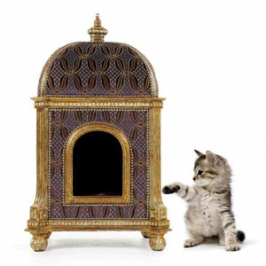 Casa Padrino Casetta per gatti barocca di lusso Golden Temple - Cuccia in legno massello con tessuto a motivi, oro, 59 x 48 x 97 cm Casa Padrino Casetta per gatti barocca di lusso Golden Temple - Cuccia in legno massello con tessuto a motivi, oro, 59 x 48 x 97 cm