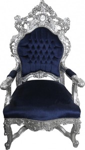 Casa Padrino Baroque Throne Armchair Royal Blue / Silver - Handmade Antique Style Royal Chair, 141 x 80 x 78 cm Casa Padrino Baroque Throne Armchair Royal Blue / Silver - Handmade Antique Style Royal Chair, 141 x 80 x 78 cm