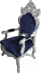 Casa Padrino Baroque Throne Armchair Royal Blue / Silver - Handmade Antique Style Royal Chair, 141 x 80 x 78 cm
