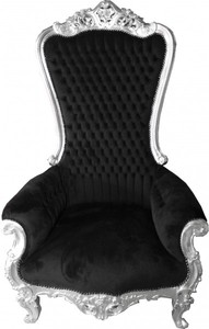 Casa Padrino Baroque Throne Armchair Majestic Black / Silver - Giant Throne Chair - 173 x 104 x 82 cm Casa Padrino Baroque Throne Armchair Majestic Black / Silver - Giant Throne Chair - 173 x 104 x 82 cm