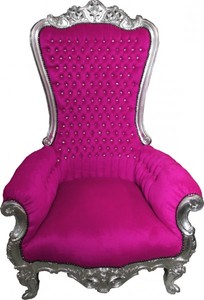Casa Padrino Baroque Throne Armchair Majestic in Pink and Silver with Rhinestones, 173 x 104 x 82 cm Casa Padrino Baroque Throne Armchair Majestic in Pink and Silver with Rhinestones, 173 x 104 x 82 cm
