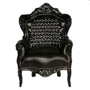Casa Padrino Baroque Armchair King Black/Black Leather Look with Bling Bling Rhinestones 120 x 85 x 85 cm Casa Padrino Baroque Armchair King Black/Black Leather Look with Bling Bling Rhinestones 120 x 85 x 85 cm