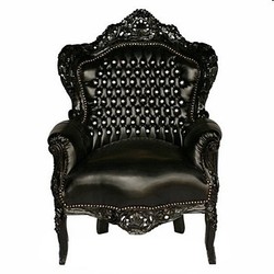 Casa Padrino Fauteuil Baroque King Noir/Noir Aspect Cuir avec Strass Bling Bling 120 x 85 x 85 cm