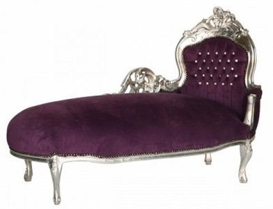 Casa Padrino Baroque Chaise Longue King in Purple and Silver with Rhinestones, 155 x 70 x 100 cm Casa Padrino Baroque Chaise Longue King in Purple and Silver with Rhinestones, 155 x 70 x 100 cm